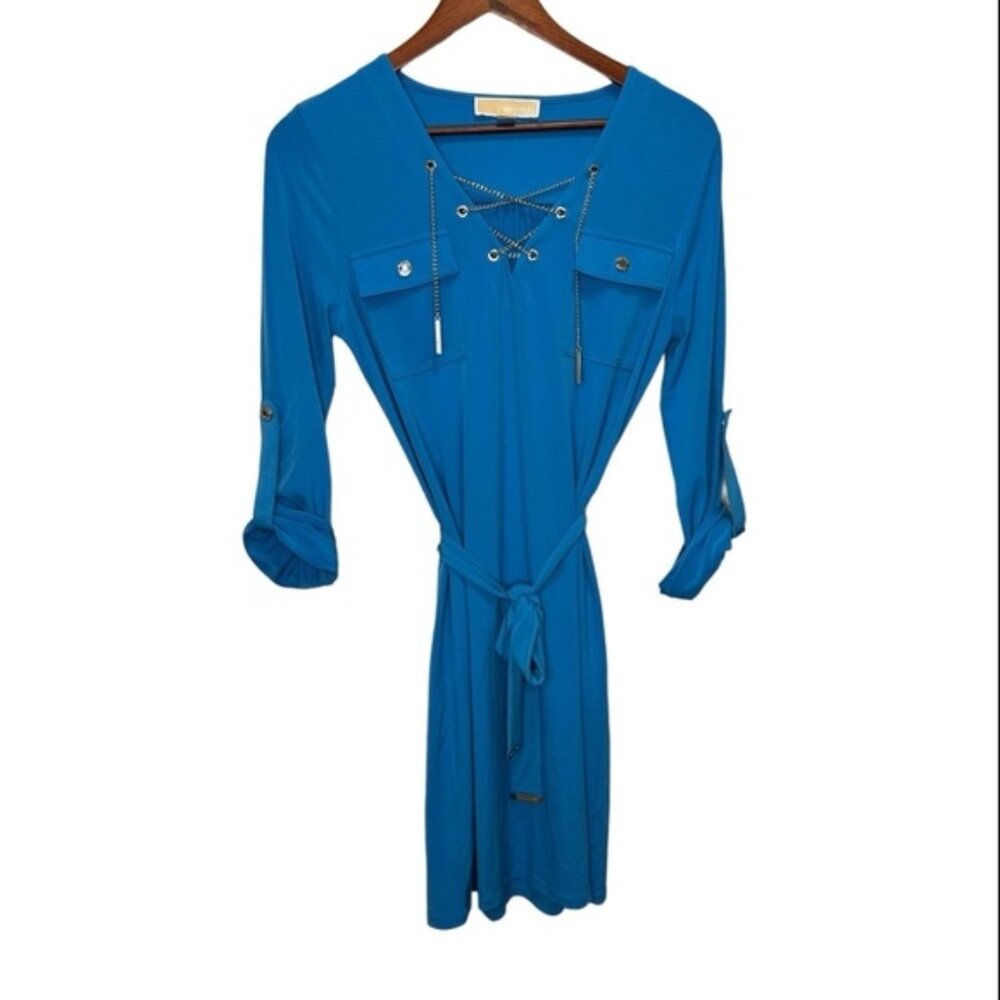 Michael Michael Kors Blue Long Sleeve Shirt Dress Size Small